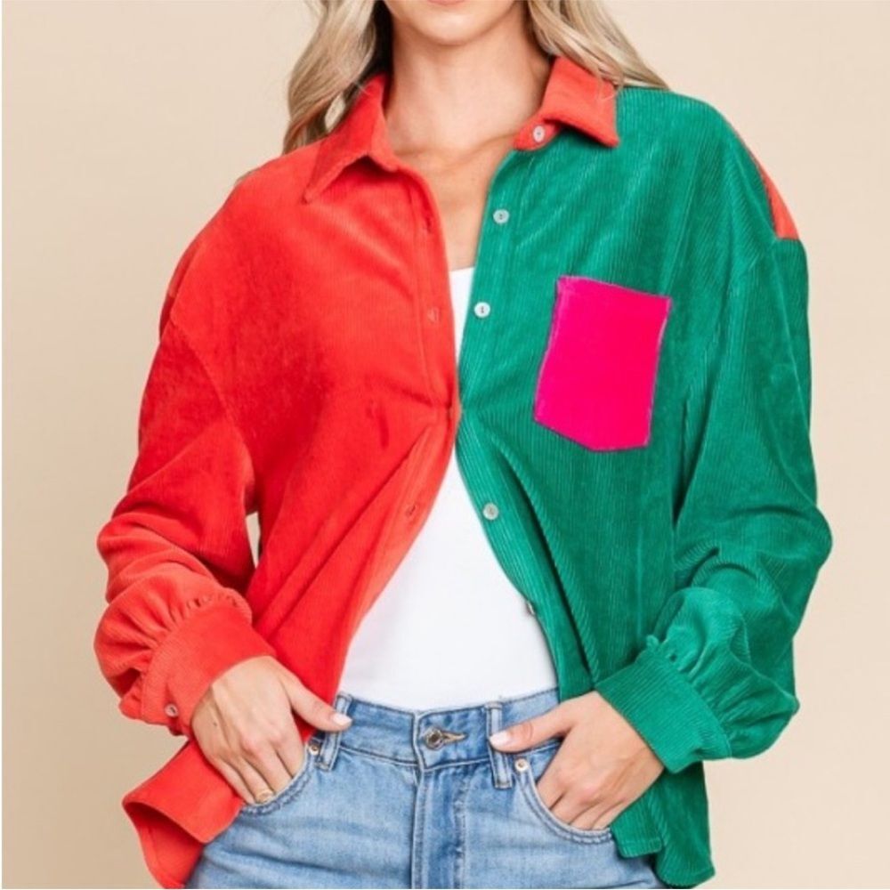 NWT Colorful Button Down Soft Corduroy Shirt